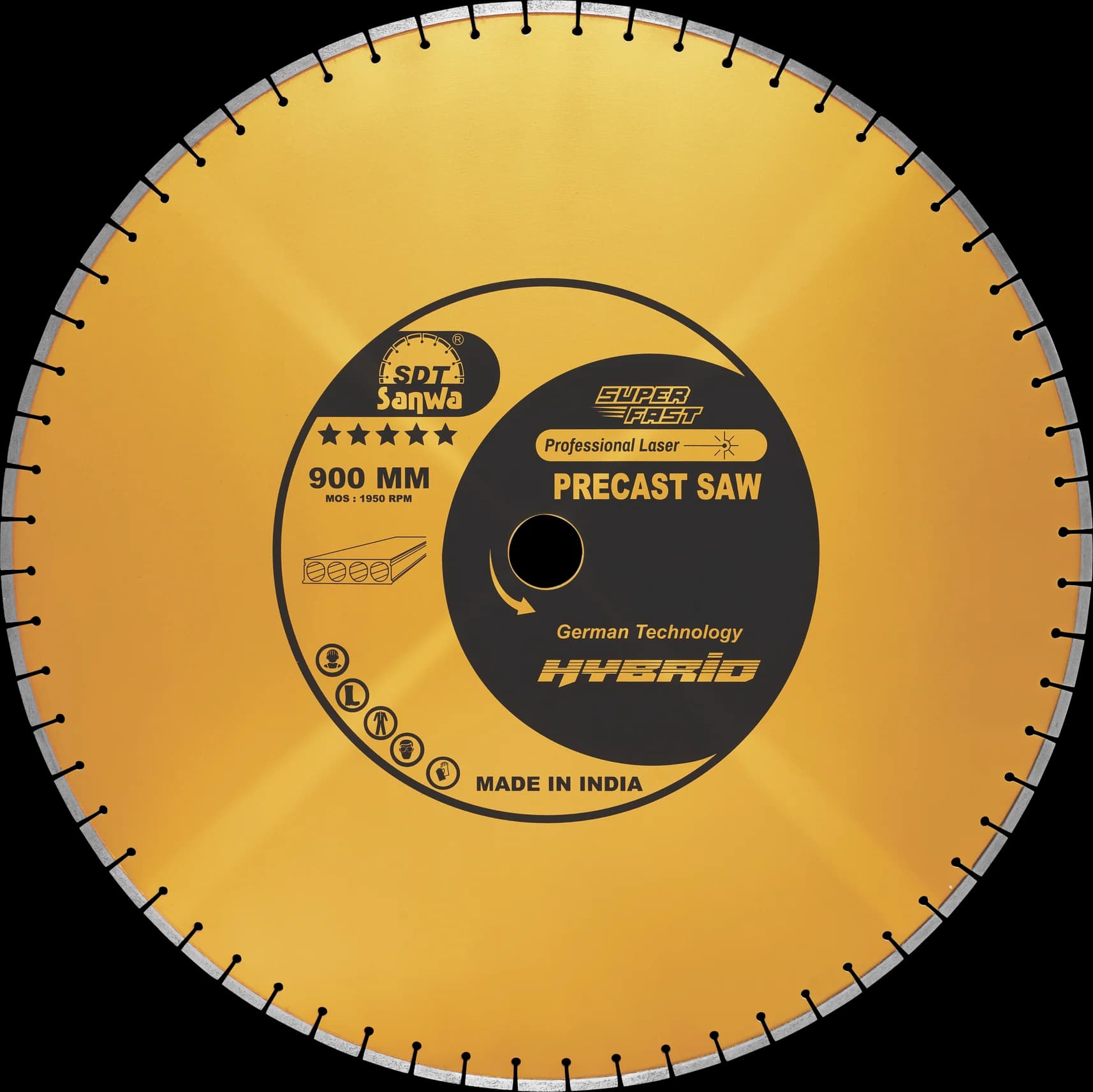 Sanwa 900 mm Precast Saw diamond blade, gold with a black label.