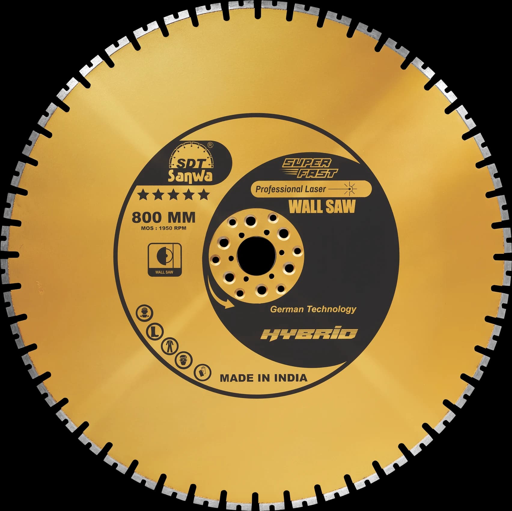 Sanwa 800 mm Wall Saw diamond blade, gold with a black label.